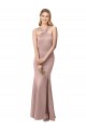 Long Floor Length High Neck Fit and Flare Stretch Crepe Bridesmaid Dress with Side Slit