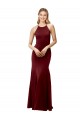Fit and Flare Halter Neckline Stretch Crepe Bridesmaid Dress with Strappy Back