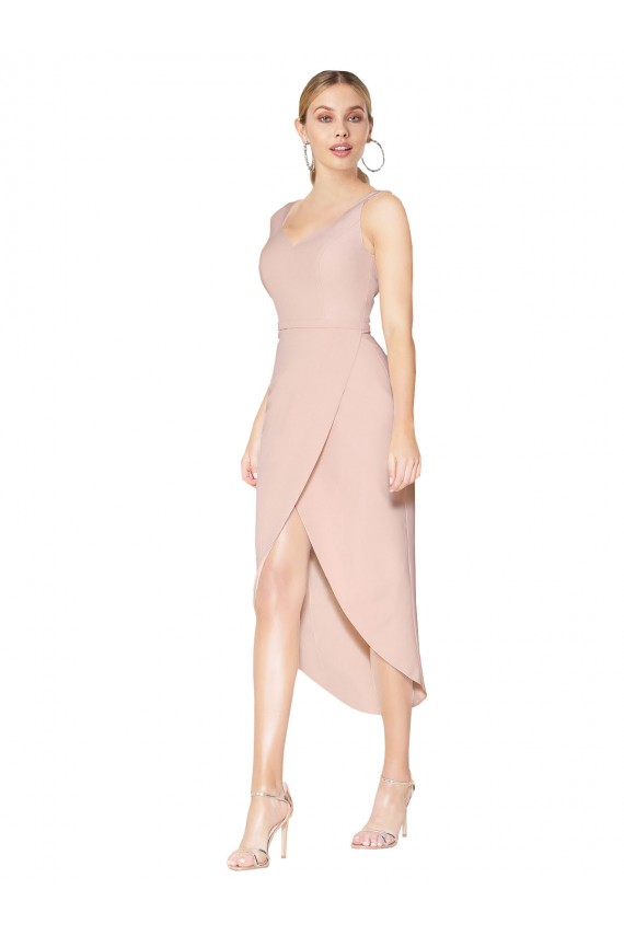 Knee Length Short Crepe Formal Wrap Bridesmaid Dress