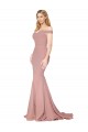 Off the Shoulder Sweetheart Long Sweep Train Crepe Bridesmaid Dress