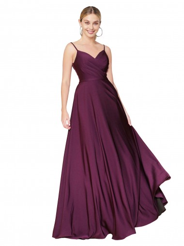 High Neck Spaghetti Straps Long V-Back Crepe Bridesmaid Dress