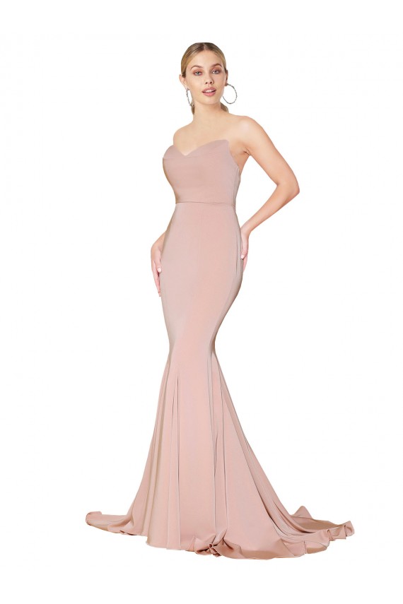 Sweep Train Sweetheart Long Mermaid Crepe Bridesmaid Dress Low Back
