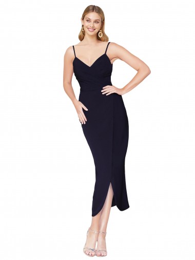 High Neck Spaghetti Straps Crepe Wrap Short Bridesmaid Dress