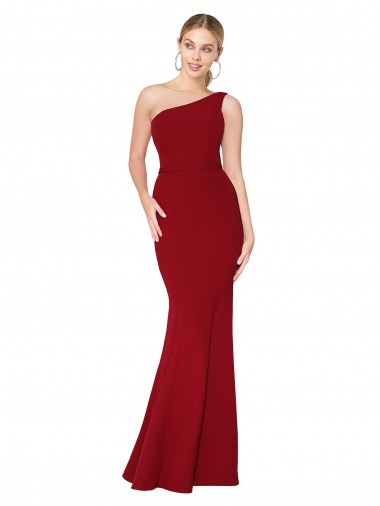 One Shoulder Long High Neck Sleeveless Mermaid Crepe Bridesmaid Dress