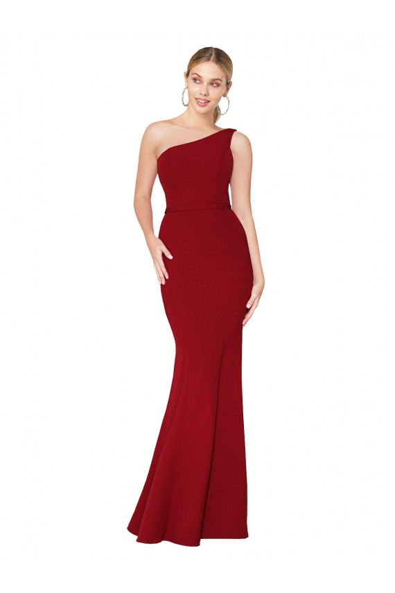 One Shoulder Long High Neck Sleeveless Mermaid Crepe Bridesmaid Dress