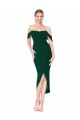 Off the Shoulder Knee Length Crepe Wrap Short Bridesmaid Dress