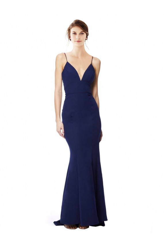 Deep V-Neck Spaghetti Straps Mermaid Crepe Bridesmaid Dress