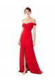 Off the Shoulder Chapel Train Crepe Bridesmaid Dress with Thigh-High slit