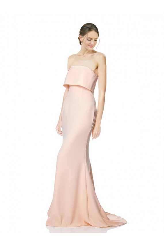 High Neck Strapless Long Crepe Maxi Bridesmaid Dress with Overlay