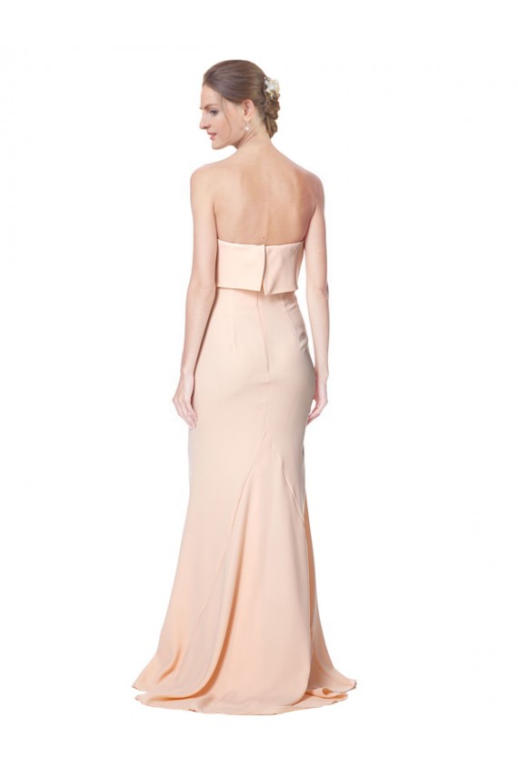 High Neck Strapless Long Crepe Maxi Bridesmaid Dress with Overlay