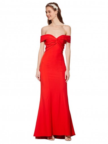Cross Front and Back Bardot Sleeveless Crepe Maxi Bridesmaid Dress
