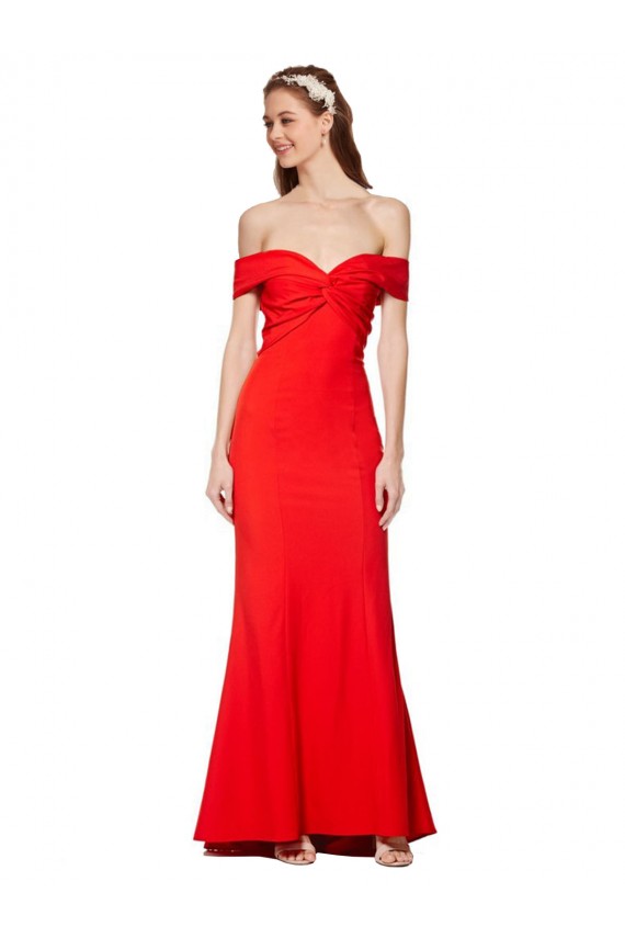 Cross Front and Back Bardot Sleeveless Crepe Maxi Bridesmaid Dress