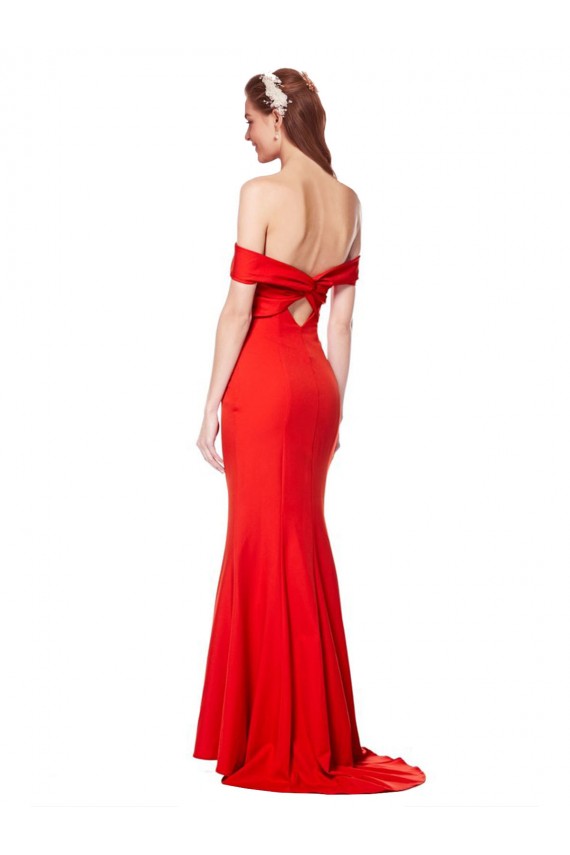 Cross Front and Back Bardot Sleeveless Crepe Maxi Bridesmaid Dress
