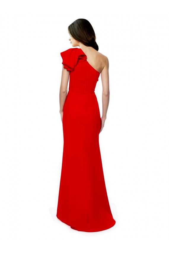 High Neck Ruffle Frill One Shoulder Maxi Crepe Bridesmaid Dress