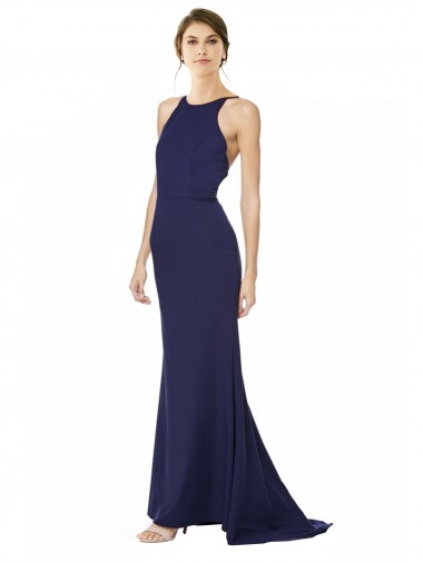 Fishtail High Neck Maxi Crepe Bridesmiad Dress with Strappy Back Detail