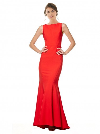 High Neck Maxi Crepe Bridesmiad Dress with Exaggerated Back Ruffle