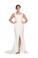 Square Neck Long Sheath Sweep Train Crepe Bridesmaid Dress 
