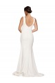 Square Neck Long Sheath Sweep Train Crepe Bridesmaid Dress 