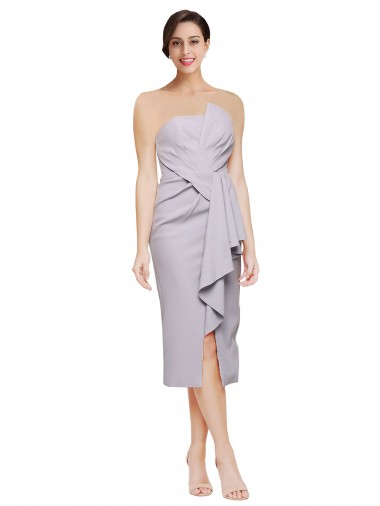 Short Cocktail Length Strapless Crepe Bridesmaid Dress with Ruffles