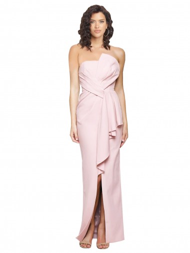 Strapless Long Full Length Ruffles Low Back Crepe Bridesmaid Dress