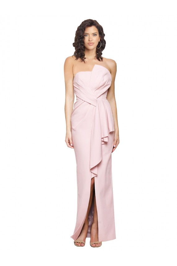 Strapless Long Full Length Ruffles Low Back Crepe Bridesmaid Dress