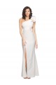 One Shoulder Long Full Length Crepe Bridesmaid Dress with Ruffles and Side Split