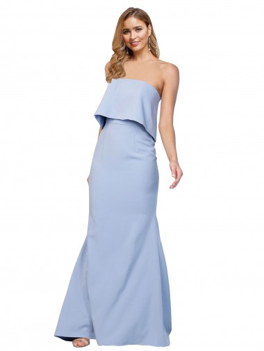 Strapless Full Length Crepe Bridesmaid Dress with Bodice Overlay