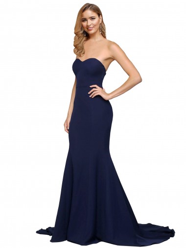 Fit and Flare Sweetheart Long Crepe Bridesmaid Dress with Sweep Train
