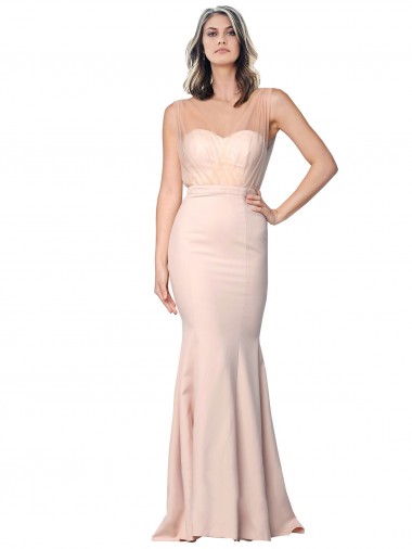 Full Length Sweetheart Crepe Bridesmaid Dress with Tulle Overlay