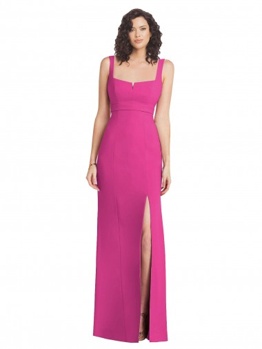 Wide Strap Notch Empire Waist Bridesaid Dress with Front Slit