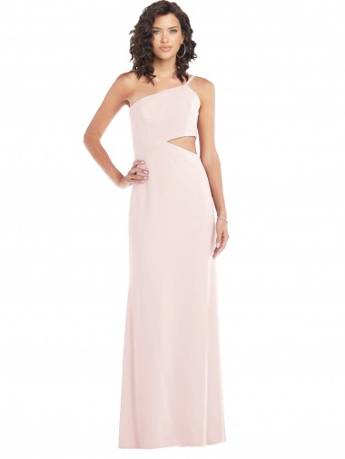 Flirty One Shoulder Midriff Cutout Maxi Bridesmaid Dress