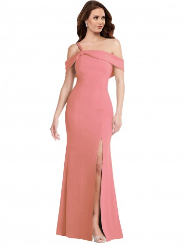 One Shoulder Draped Cuff Maxi Bridesmaid Dress with Front Slit