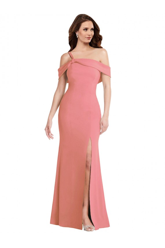 One Shoulder Draped Cuff Maxi Bridesmaid Dress with Front Slit