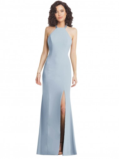High Neck Halter Bridesmaid Dress with Twist Criss Cross Back