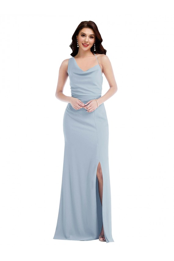 One Shoulder Draped Cowl Neck Maxi Bridesmaid Dress