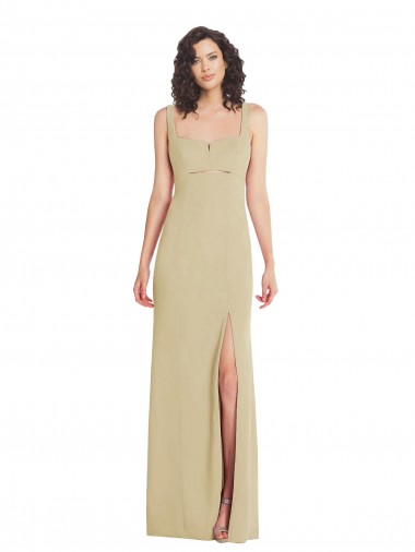 Wide Strap Slash Cutout Empire Bridesmaid Dress with Front Slit