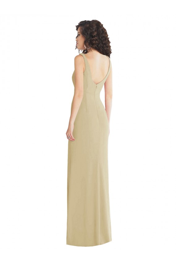 Wide Strap Slash Cutout Empire Bridesmaid Dress with Front Slit