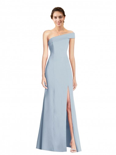 Asymmetrical Off the Shoulder Cuff Trumpet Bridesmaid Dress With Front Slit