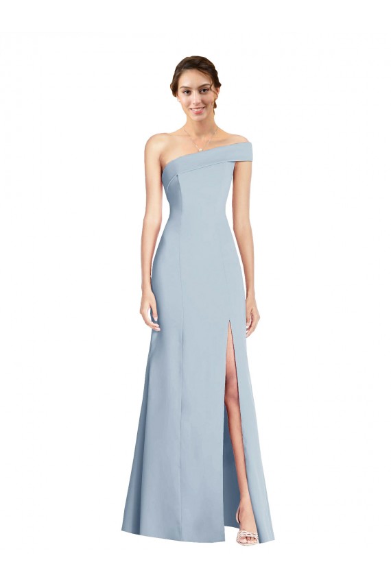 Asymmetrical Off the Shoulder Cuff Trumpet Bridesmaid Dress With Front Slit