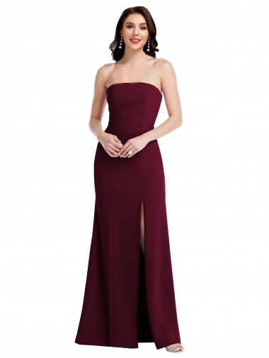 Strapless Crepe Maxi Bridesmaid Dress with Front Slit