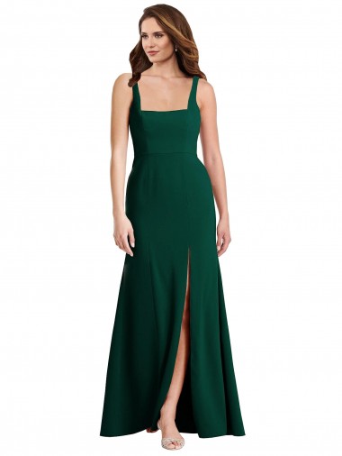 Square Neck Trumpet Maxi Bridesmaid Dress with Front Slit
