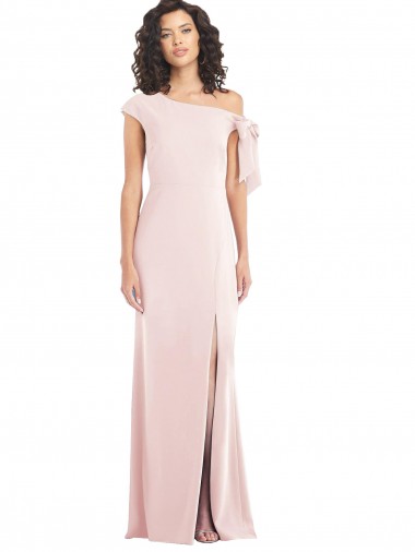 Off the Shoulder Tie Detail Trumpet Bridesmaid Dress with Front Slit