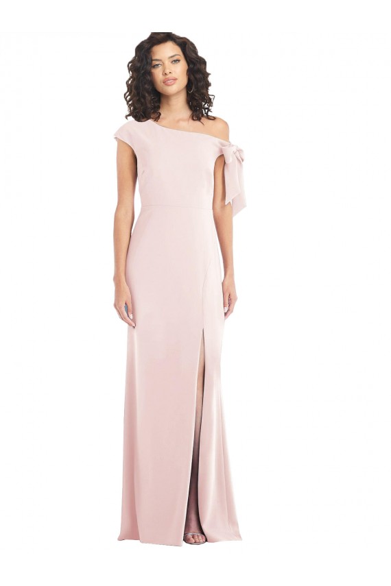 Off the Shoulder Tie Detail Trumpet Bridesmaid Dress with Front Slit