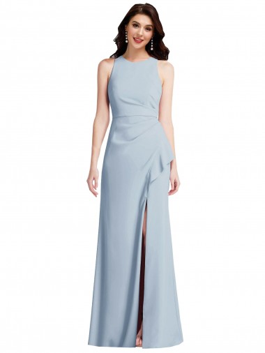 Halter Maxi Bridesmaid Dress with Cascade Ruffle Slit