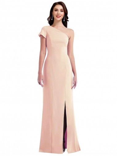 One Shoulder Cap Sleeves Trumpet Bridesmaid Dress with Front Slit