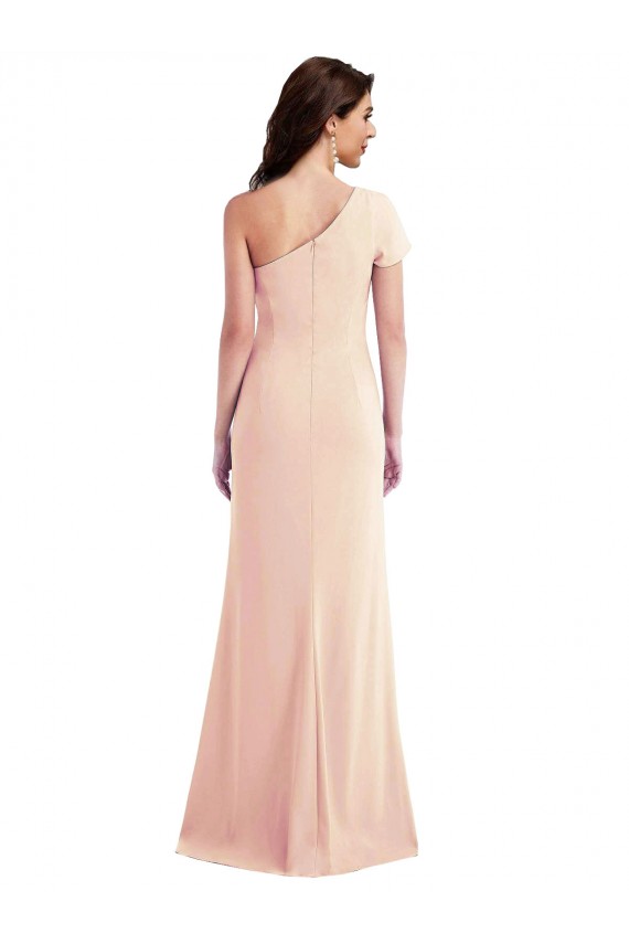 One Shoulder Cap Sleeves Trumpet Bridesmaid Dress with Front Slit