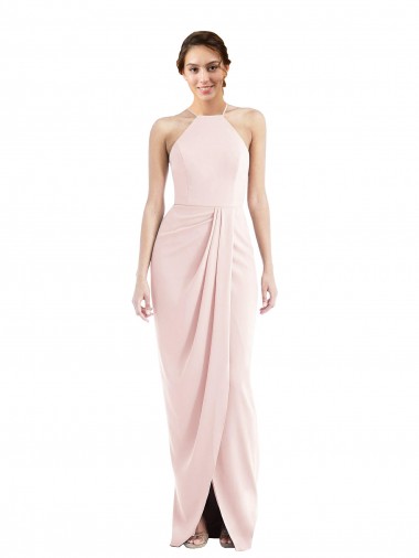 Halter Draped Tulip Skirt Maxi Bridesmaid Dress