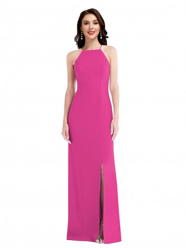 Open Back High Neck Halter Trumpet Bridesmaid Dress