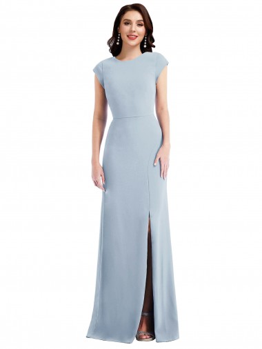 Cap Sleeve Open Back Trumpet Bridesmaid Dress with Front Slit