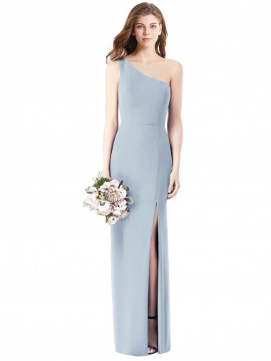 One Shoulder Crepe Trumpet Bridesmaid Dress with Front Slit
